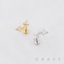 DOUBLE CURVED ARROWHEAD CZ TRIANGLE THREADLESS (PUSH IN) 316L SURGICAL STEEL LABRET SET